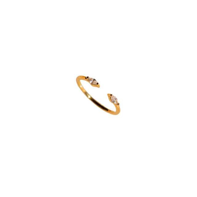 Sterling Silver with Yellow Gold Plated Marquise Shaped Cubic Zirconia Open Ring