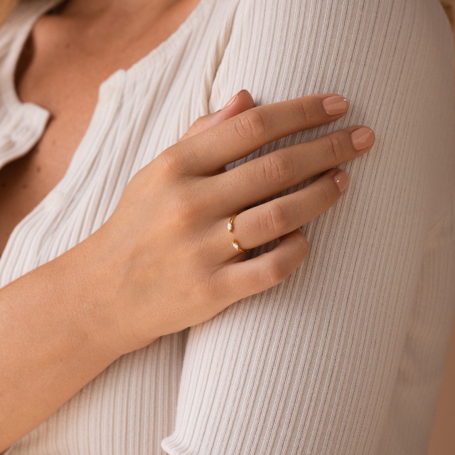 Anillo abierto de plata de ley con circonita en forma de marquesa chapado en oro amarillo-2