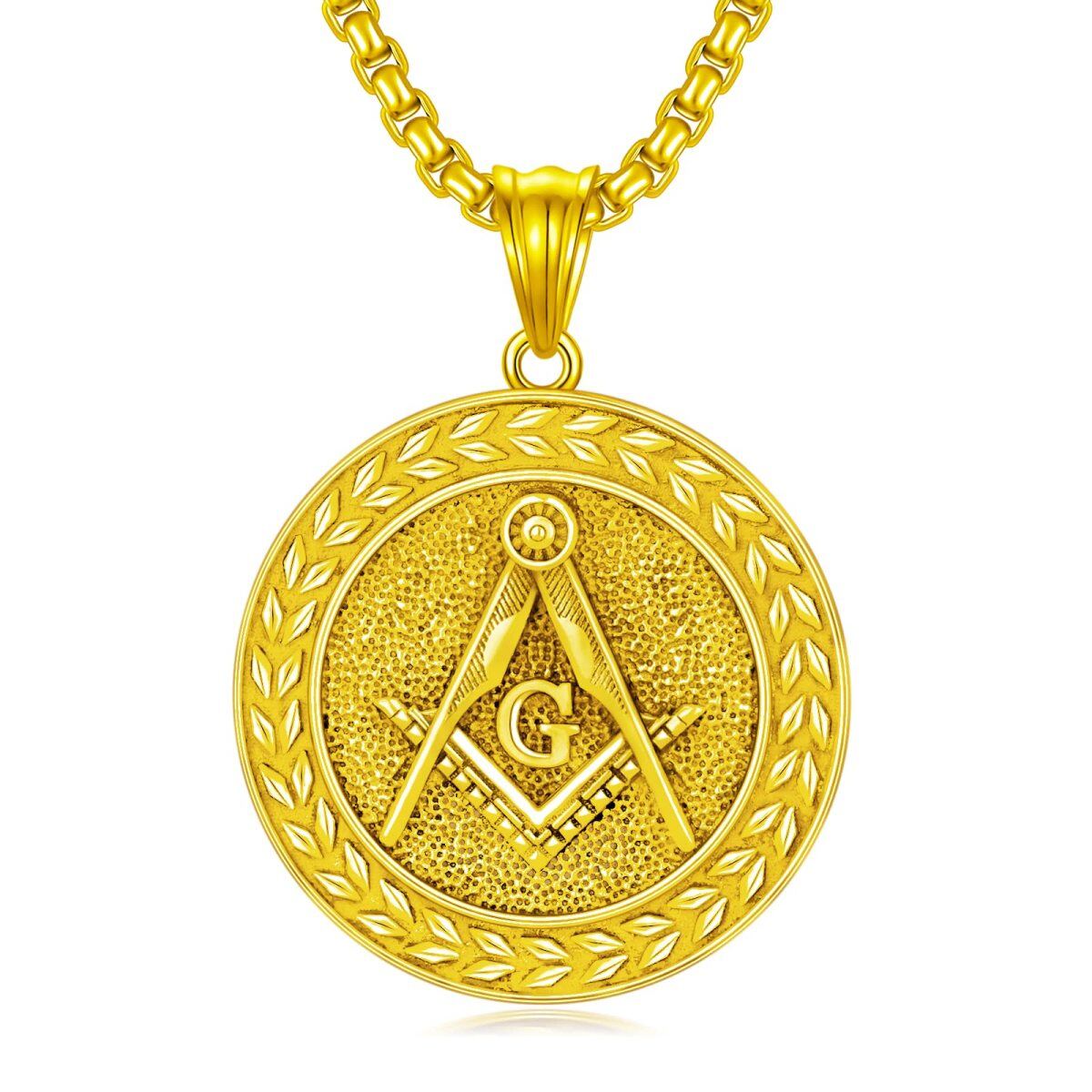 Sterling Silver with Yellow Gold Plated Masonic Symbol Coin Pendant Necklace for Men-1