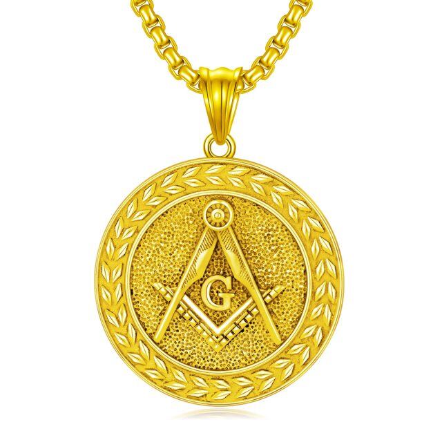 Sterling Silver with Yellow Gold Plated Masonic Symbol Coin Pendant Necklace for Men-1