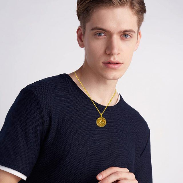 Sterling zilver met geel goud vergulde vrijmetselaar symbool munt hanger ketting voor mannen-2