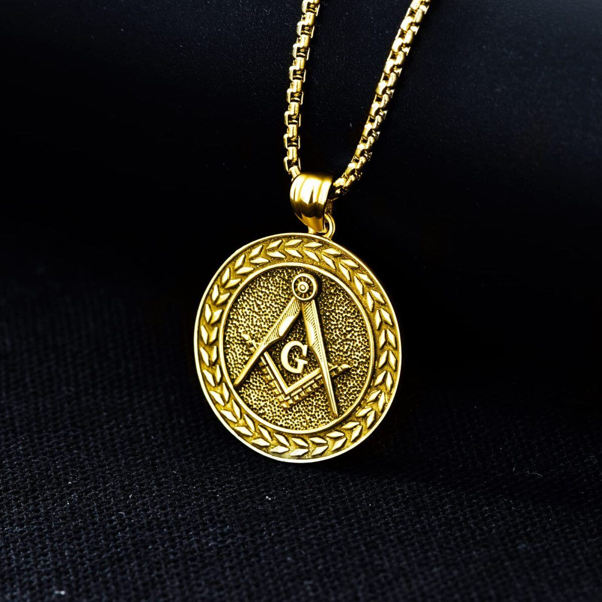 Sterling Silver with Yellow Gold Plated Masonic Symbol Coin Pendant Necklace for Men-3