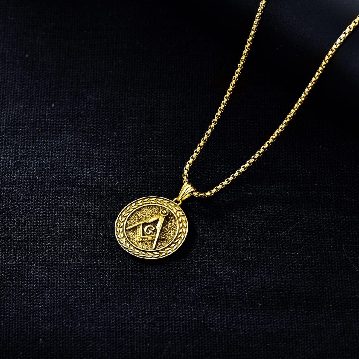 Sterling Silver with Yellow Gold Plated Masonic Symbol Coin Pendant Necklace for Men-4