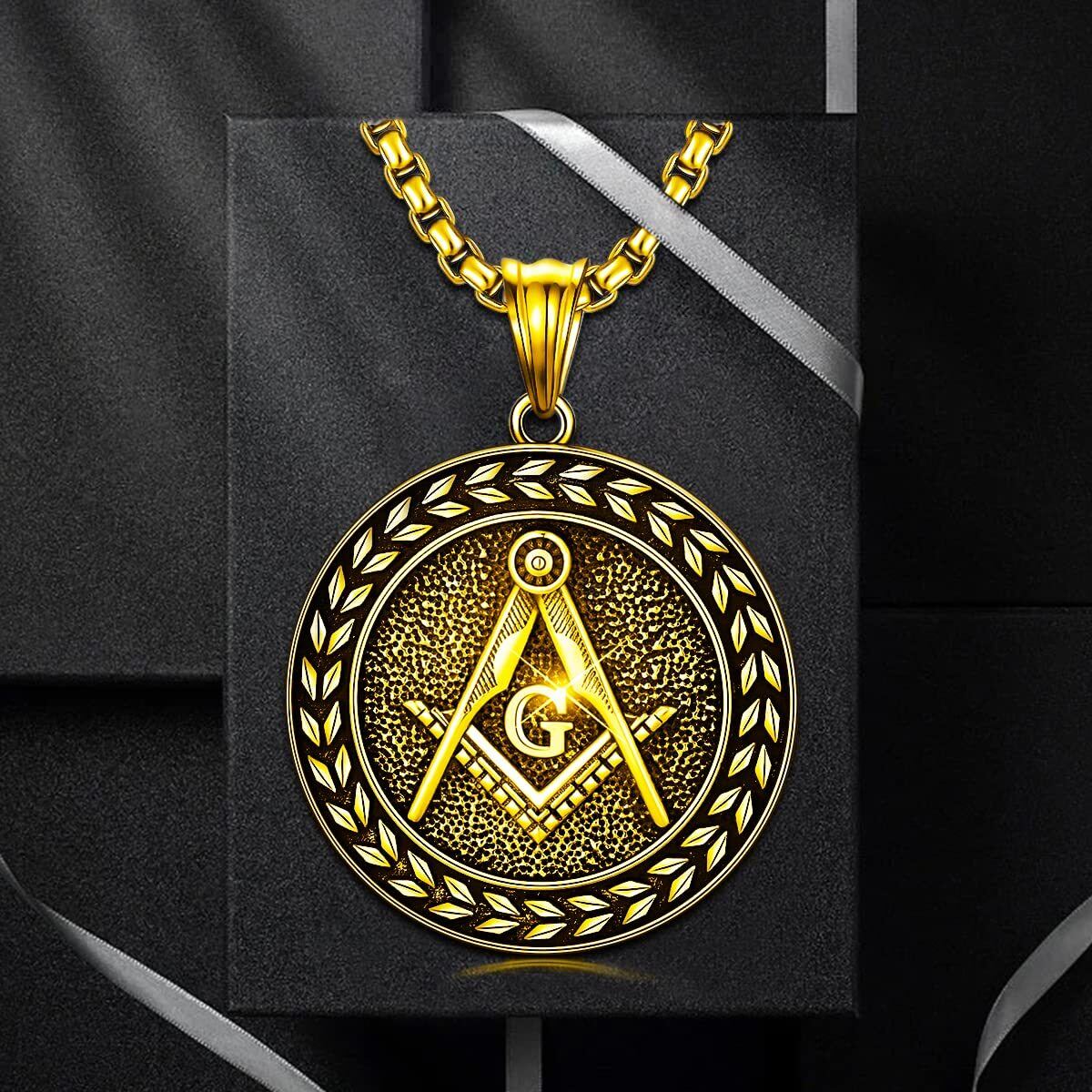 Sterling Silver with Yellow Gold Plated Masonic Symbol Coin Pendant Necklace for Men-5