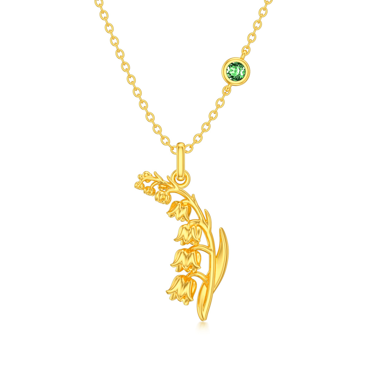 Sterling Silver with Yellow Gold Plated May Birthstone Lily Of The Valley Pendant Necklace-1