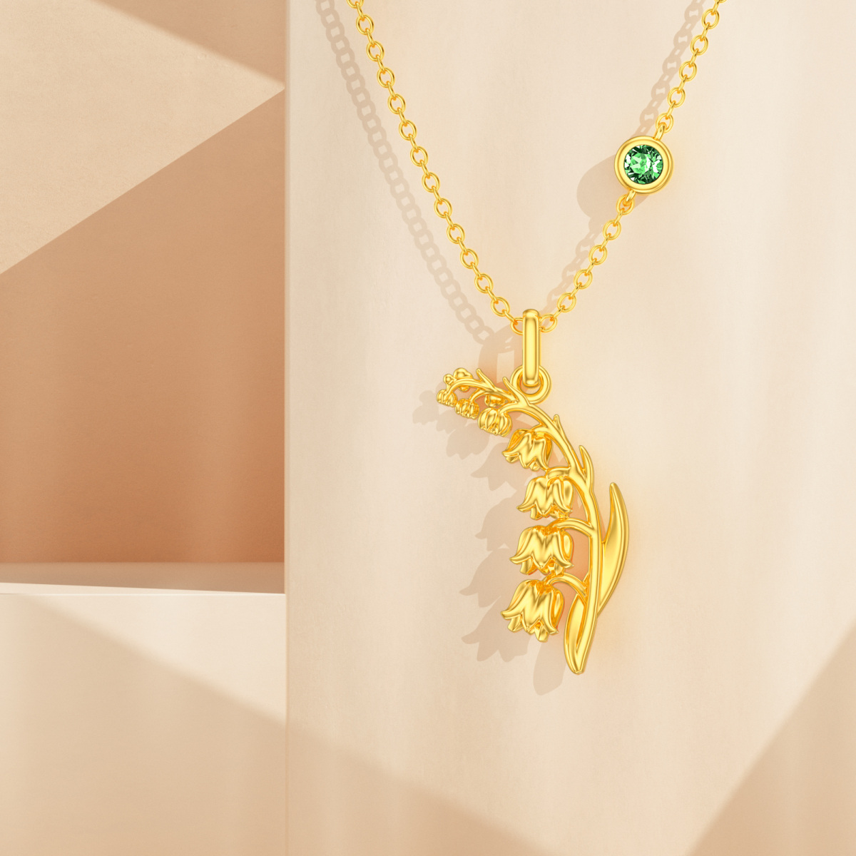 Collier en argent sterling et plaqué or jaune avec pendentif May Birthstone Lily Of The Va-3