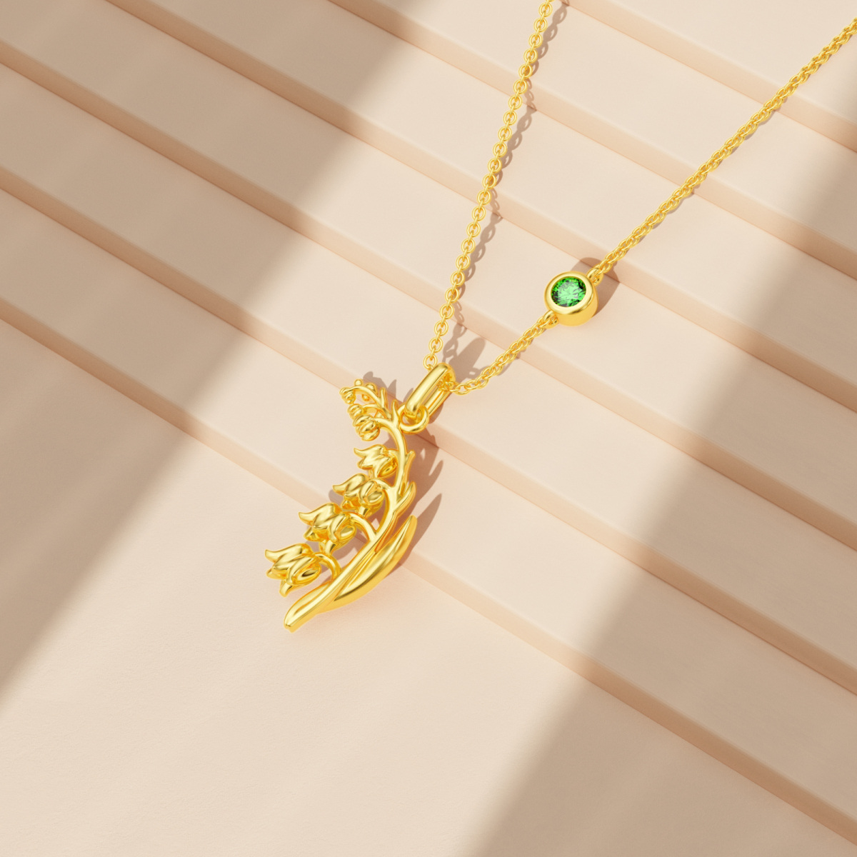 Collier en argent sterling et plaqué or jaune avec pendentif May Birthstone Lily Of The Va-4