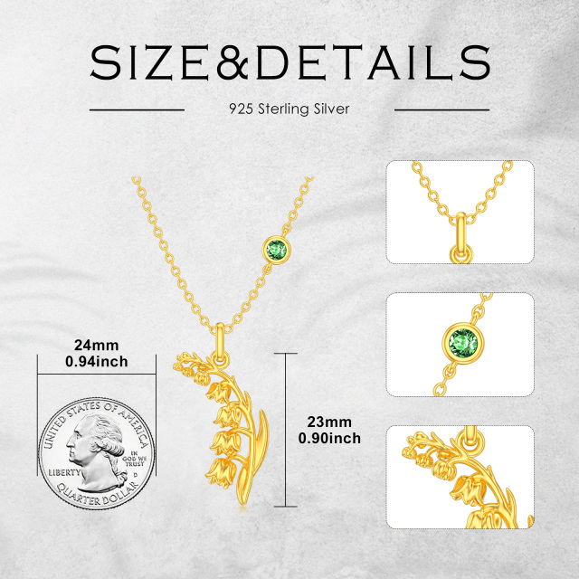 Sterling Silver with Yellow Gold Plated May Birthstone Lily Of The Valley Pendant Necklace-5