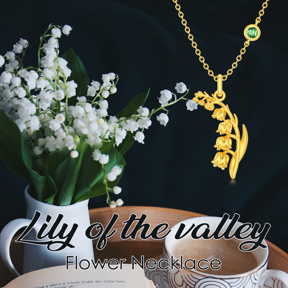 Sterling Silver with Yellow Gold Plated May Birthstone Lily Of The Valley Pendant Necklace-6