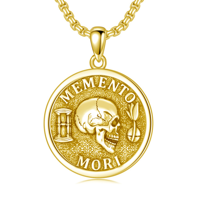 Sterling Silver with Yellow Gold Plated Memento Mori Skull Pendant Necklace for Men