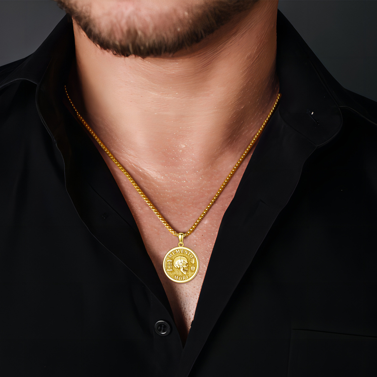 Collar con colgante de calavera Memento Mori en plata de ley bañada en oro amarillo para hombre-2