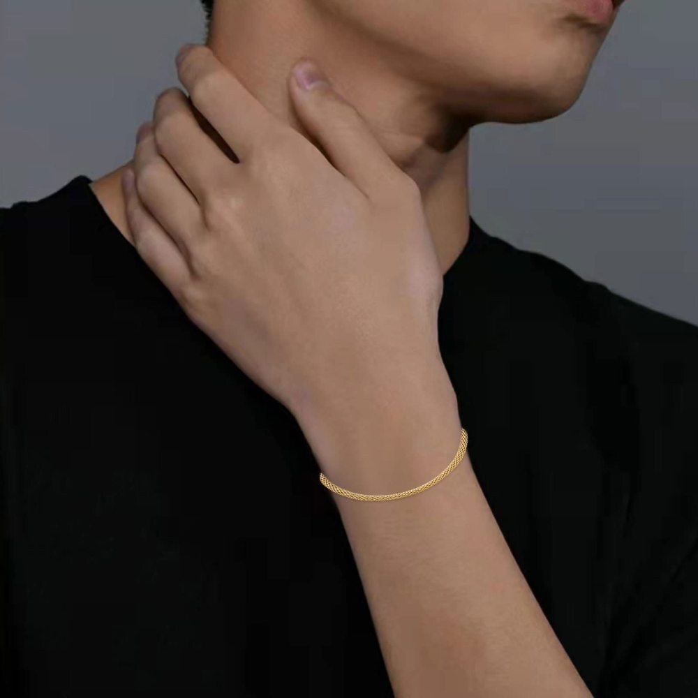Pulseira de corrente de malha banhada a ouro amarelo e prata esterlina-5