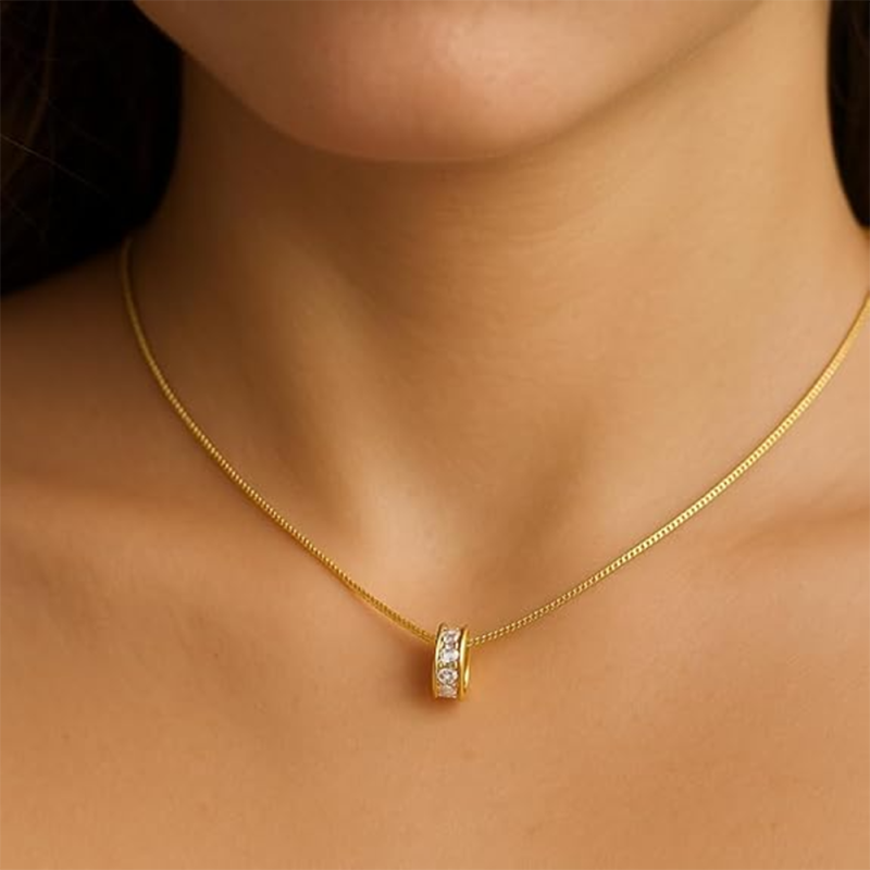 Sterling Silver with Yellow Gold Plated Moissanite Circle Pendant Necklace-2