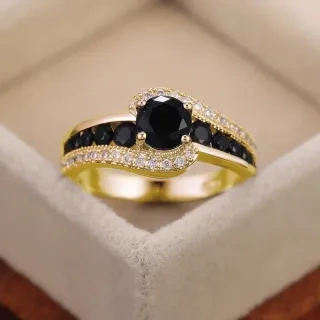 Sterling Silver with Yellow Gold Plated Moissanite Circle Ring-2