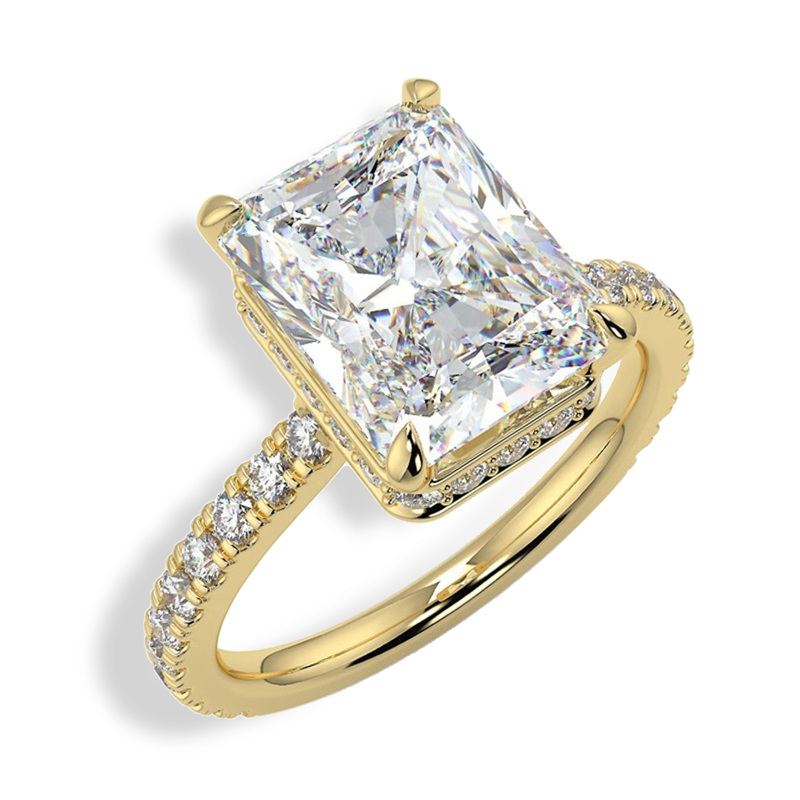 Anel de noivado de moissanite quadrado banhado a ouro amarelo em prata esterlina para casal-6