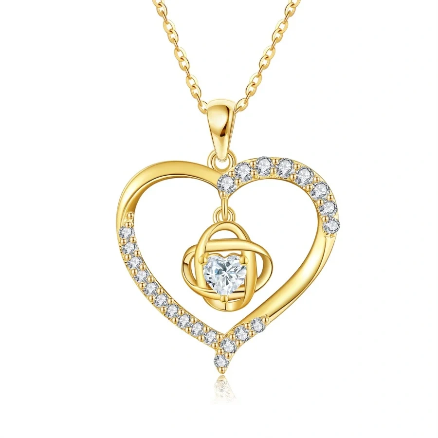 Gold Vermeil Moissanite Celtic Knot Heart Necklace for Women-1