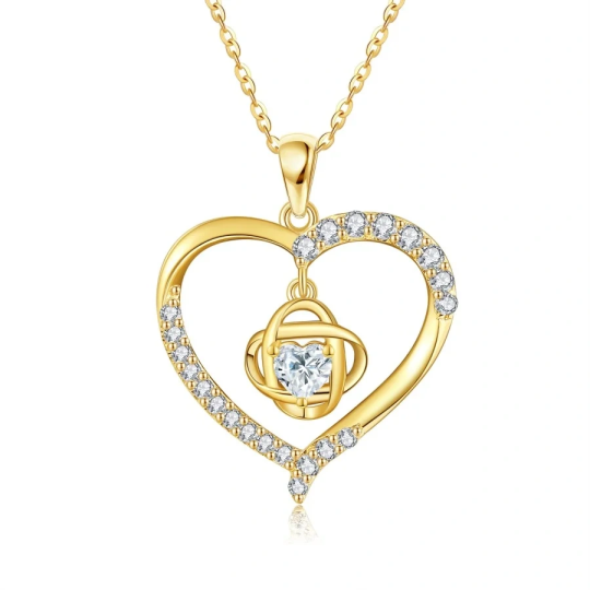 Sterling Silver with Yellow Gold Plated Moissanite Heart Pendant Necklace