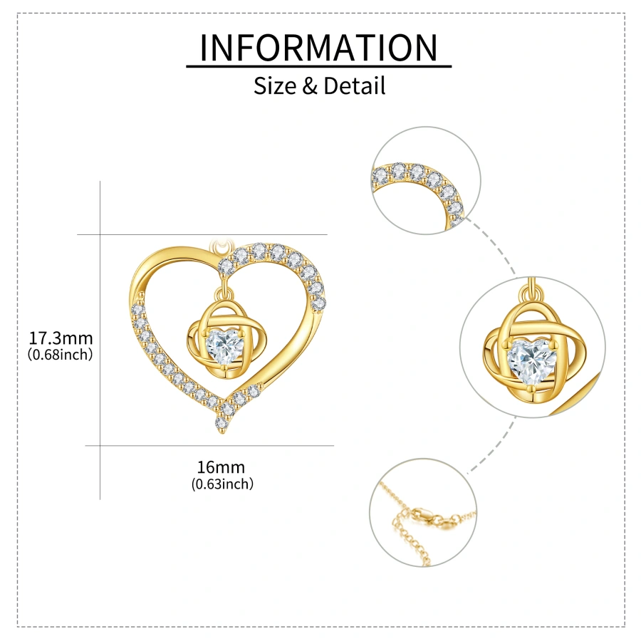 Gold Vermeil Moissanite Celtic Knot Heart Necklace for Women-5