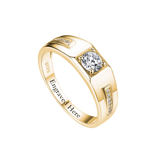 Bague de fiançailles en argent sterling avec gravure personnalisée en moissanite plaquée or jaune pour homme