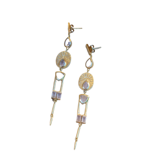 Sterling Silver with Yellow Gold Plated Moonstone Round Drop Earrings-1