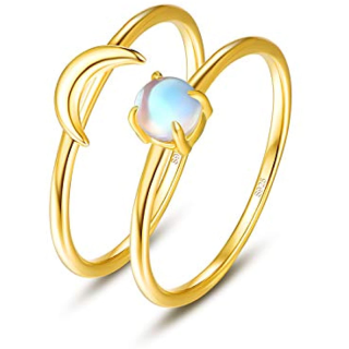 Sterling Silver with Yellow Gold Plated Moonstone Round/Spherical Stackable Ring-14