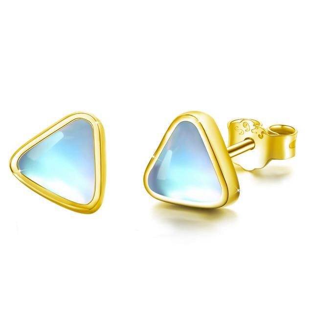 Sterling Silver with Yellow Gold Plated Moonstone Triangle Stud Earrings-3