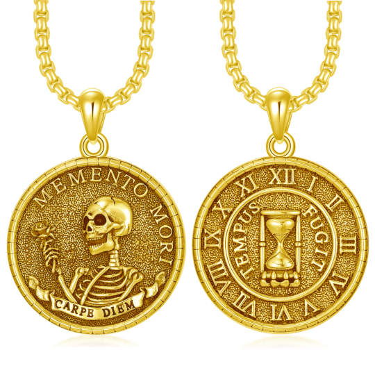 Sterling Silver with Yellow Gold Plated Mori & Skull Pendant Necklace for Men