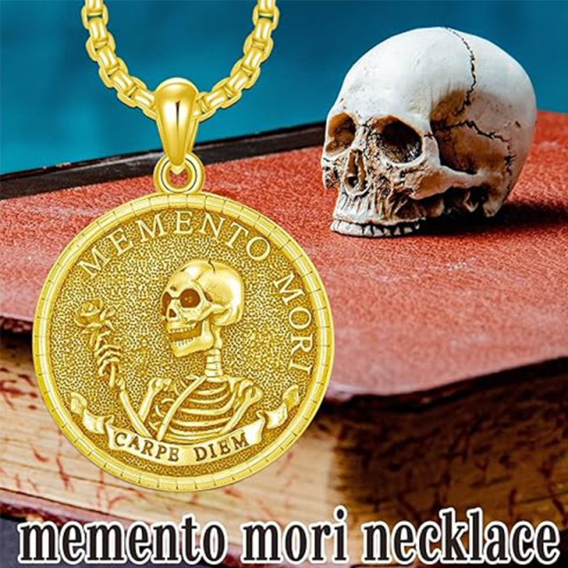 Sterling Silver with Yellow Gold Plated Mori & Skull Pendant Necklace for Men-5