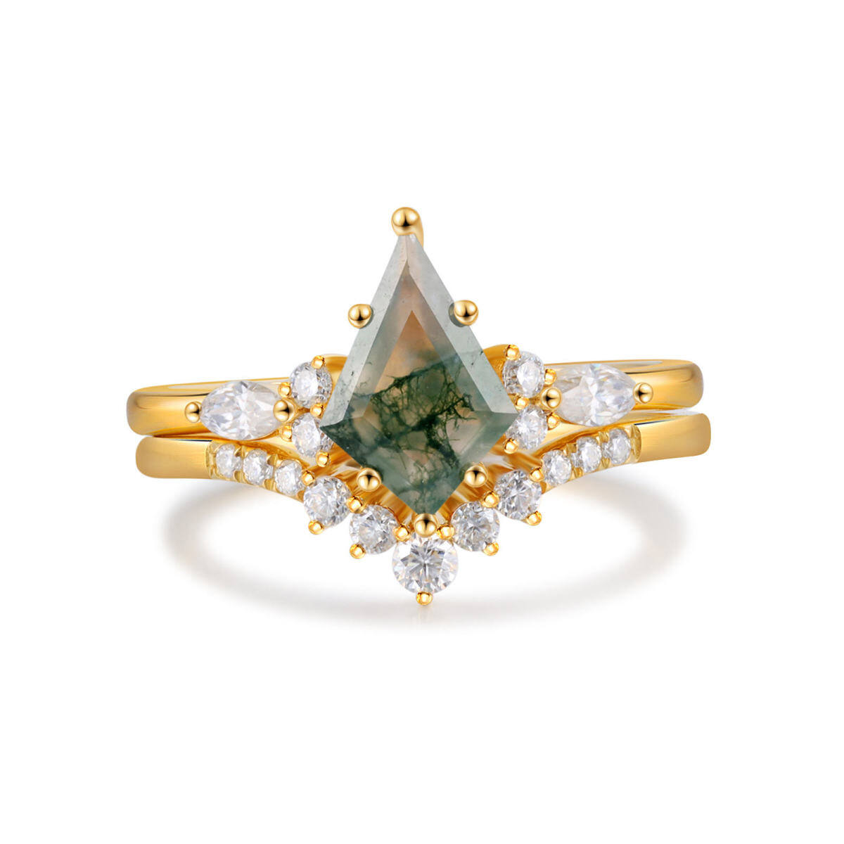 Sterling Silver with Yellow Gold Plated Moss Agate Engagement Ring-1