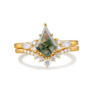 Sterling Silver with Yellow Gold Plated Moss Agate Engagement Ring-34
