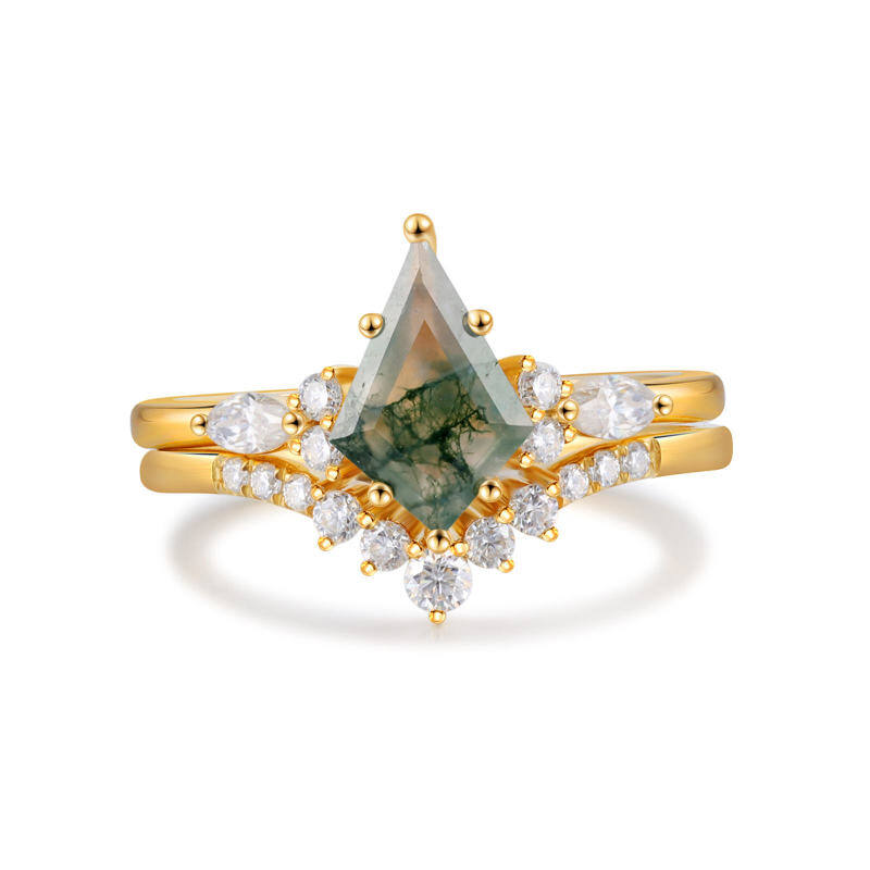 Sterling Silver with Yellow Gold Plated Moss Agate Engagement Ring-3