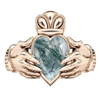 Sterling Silver with Yellow Gold Plated Moss Agate Heart Engagement Ring-4