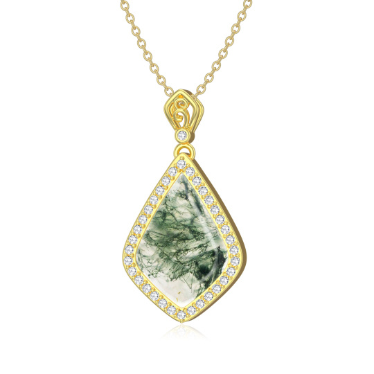 Sterling Silver with Yellow Gold Plated Moss Agate Pendant Necklace