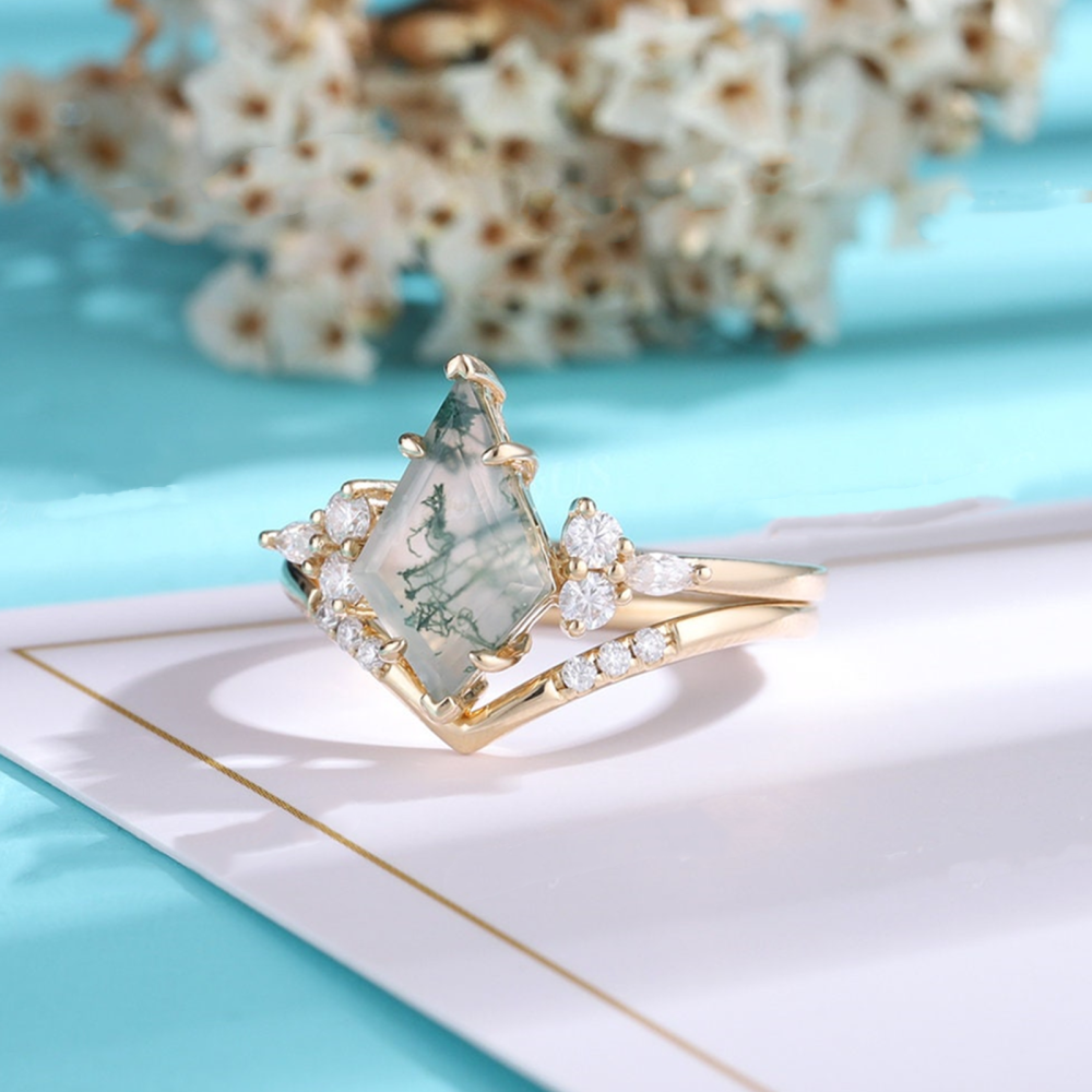Verlobungsring aus Sterlingsilber mit Gelbgold-Plattierung und personalisierter Gravur aus Moosachat-3