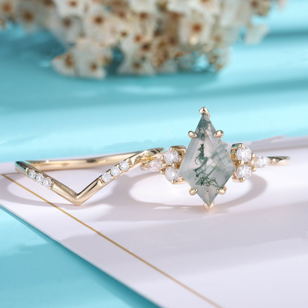 Verlobungsring aus Sterlingsilber mit Gelbgold-Plattierung und personalisierter Gravur aus Moosachat-4