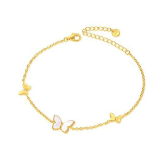 Sterling Silver with Yellow Gold Plated Mother Of Pearl Butterfly Charm Bracelet-12