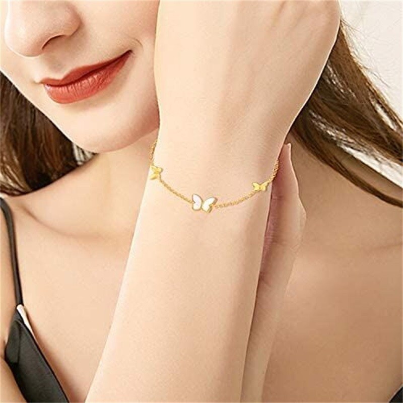 Sterling Silver with Yellow Gold Plated Mother Of Pearl Butterfly Charm Bracelet-2