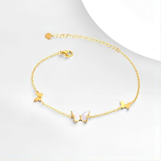 Sterling Silver with Yellow Gold Plated Mother Of Pearl Butterfly Pendant Bracelet-3