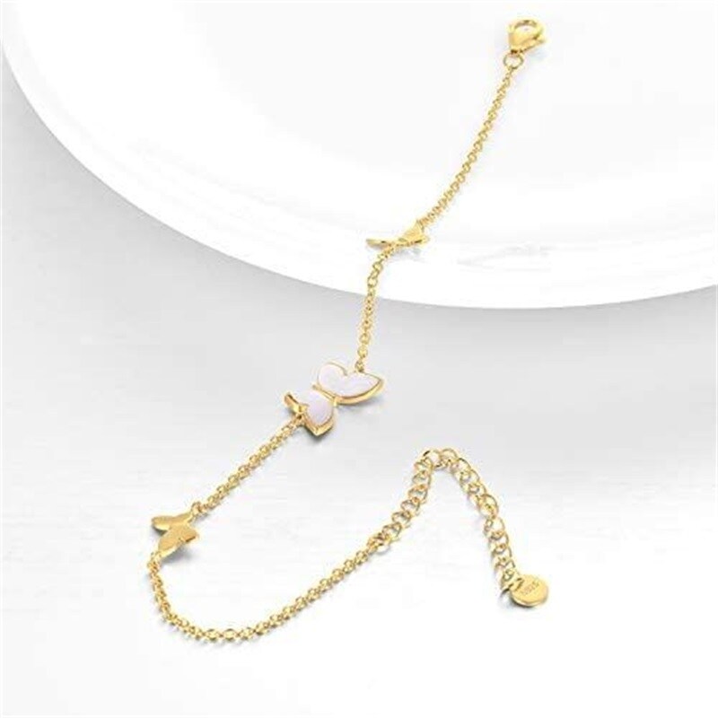 Sterling Silver with Yellow Gold Plated Mother Of Pearl Butterfly Charm Bracelet-4