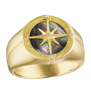 Sterling Silver with Yellow Gold Plated Cubic Zirconia & Mother-of-pearl Compass Ring for Men-1