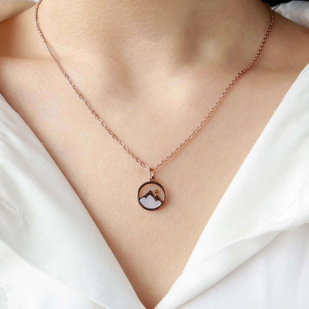 Sterling Silver with Yellow Gold Plated Mother Of Pearl Mountains & Mustard Seeds Pendant Necklace-2
