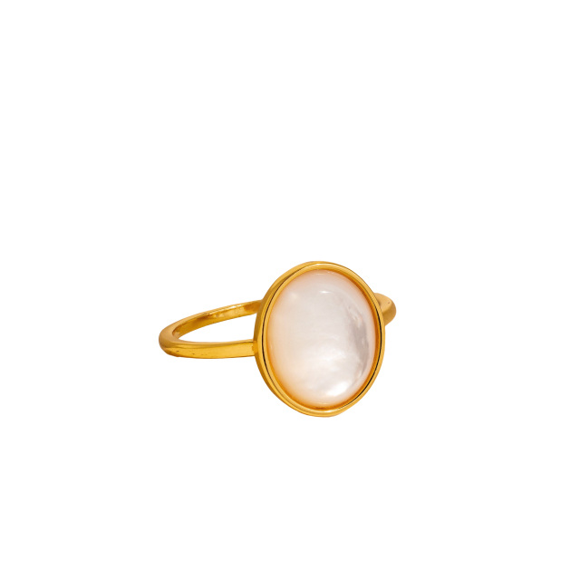 Sterling Silver with Yellow Gold Plated Mother Of Pearl Round Ring-1