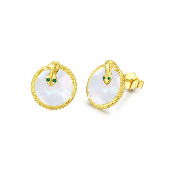 Sterling Silver with Yellow Gold Plated Mother Of Pearl Snake Stud Earrings