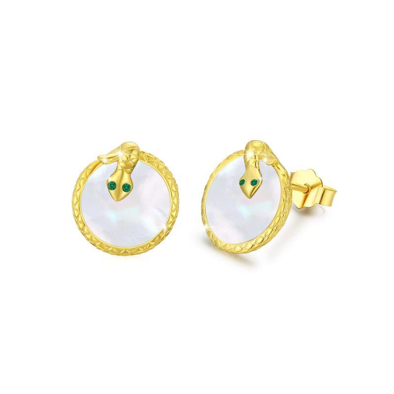 Brincos de prata de lei com madrepérola e cobra banhados a ouro amarelo-5