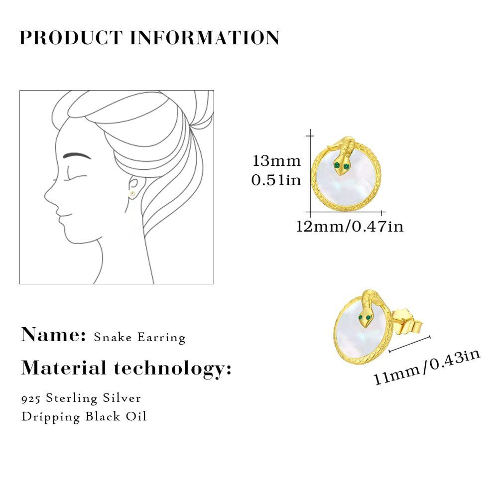 Sterling Silver with Yellow Gold Plated Mother Of Pearl Snake Stud Earrings-4