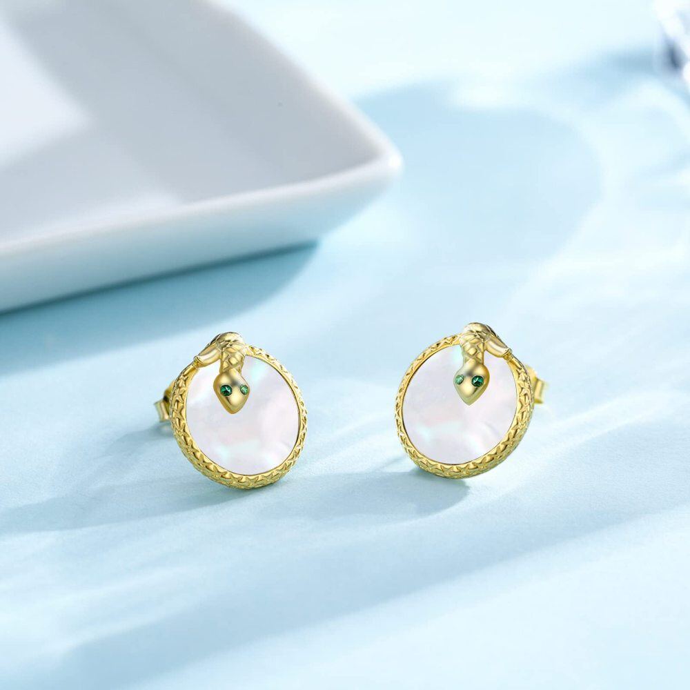 Sterling Silver with Yellow Gold Plated Mother Of Pearl Snake Stud Earrings-5