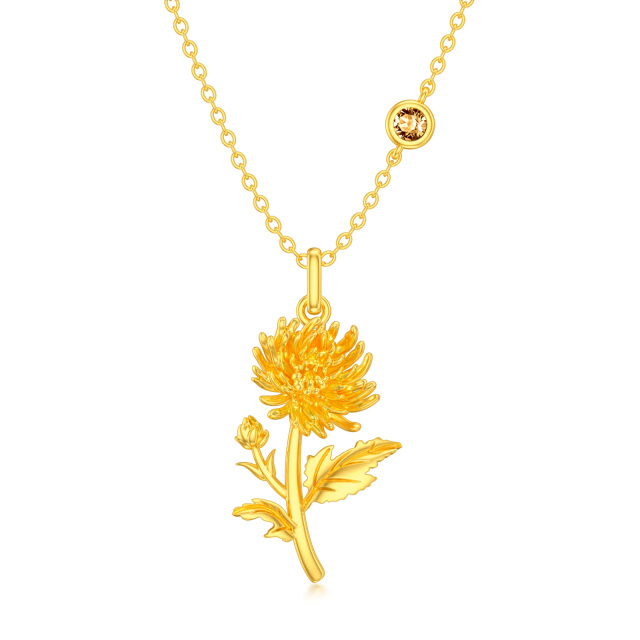 Sterling Silver with Yellow Gold Plated November Birthstone Flower Chrysanthemum Necklace-1