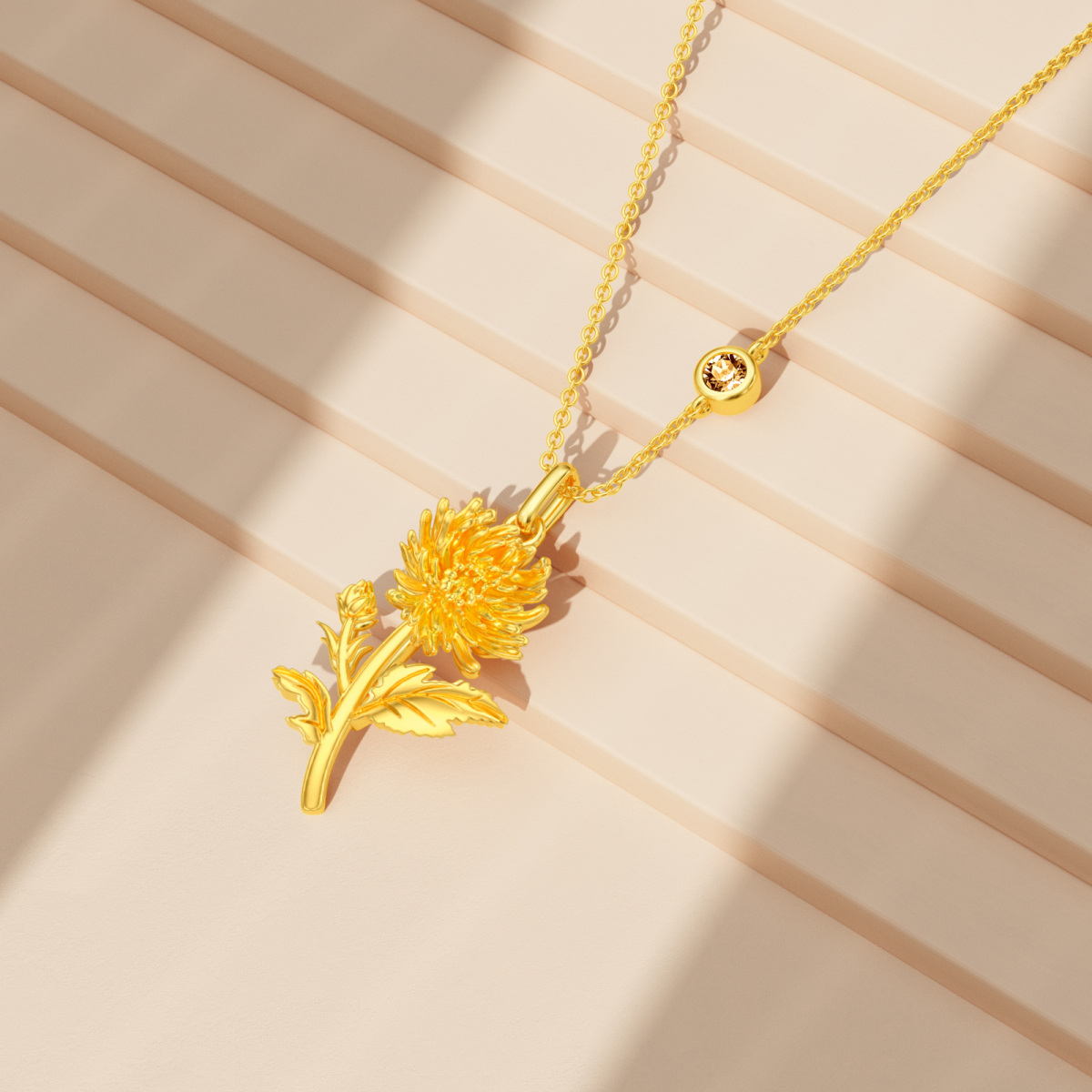 Collana in argento sterling con placcatura in oro giallo con fiore di crisantemo del mese-4