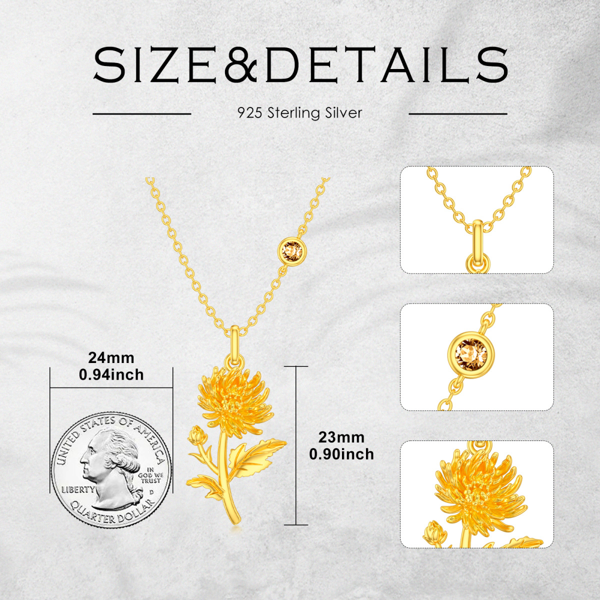 Sterling Silver with Yellow Gold Plated November Birthstone Flower Chrysanthemum Necklace-5