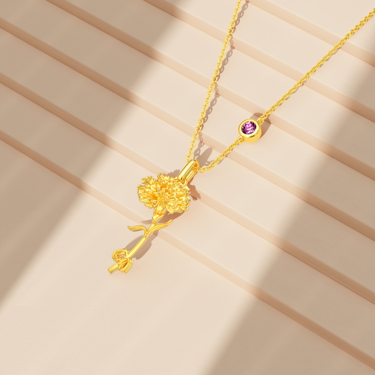 Collier en argent sterling et plaqué or jaune avec fleur de Marigold (October Birthstone)-4